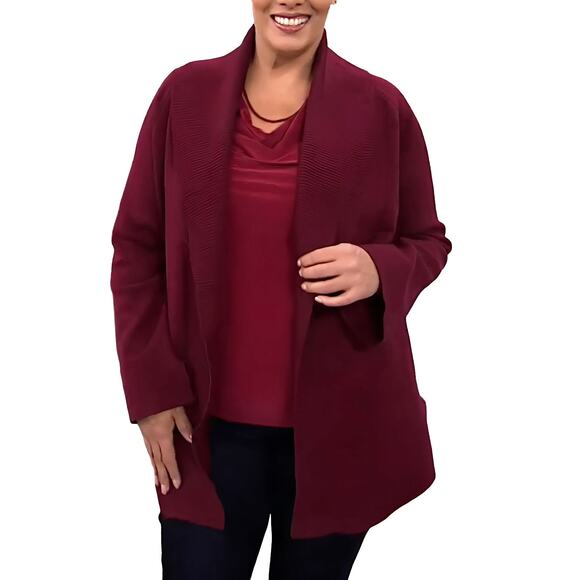 IMAN Global Chic Platinum Collection Burgundy Soft Knit Signature Topper Jacket - Picture 1 of 9